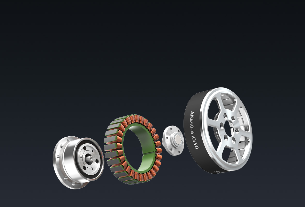 Exploded view of the AKE40 brushless motor and transmission
