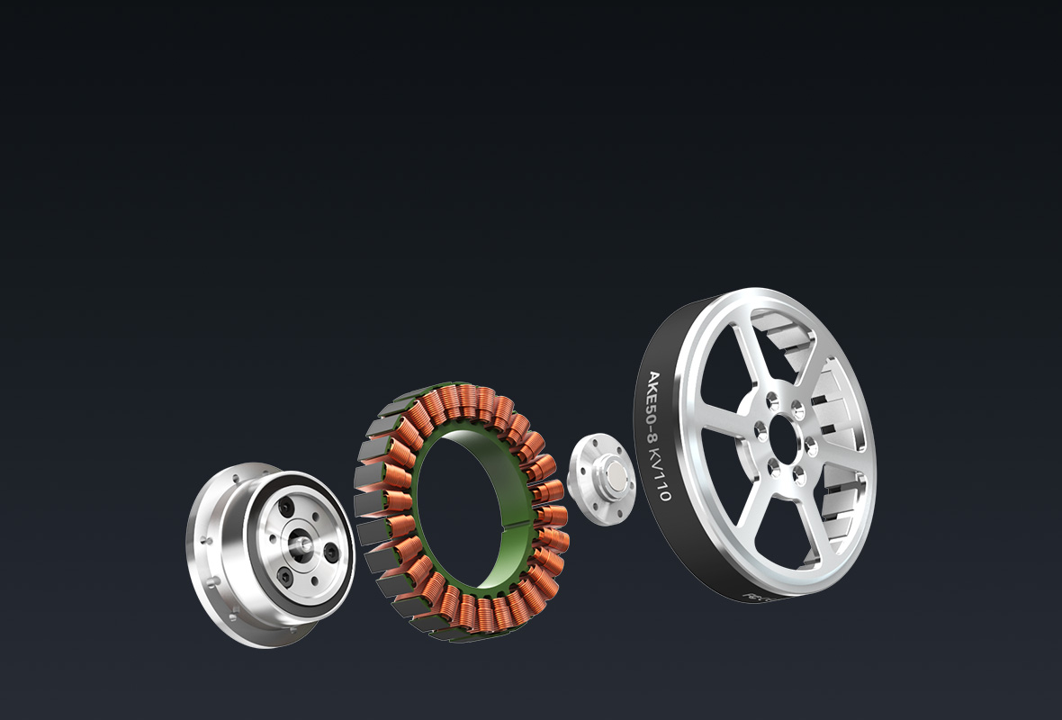 Exploded view of the AKE50 brushless motor and transmission